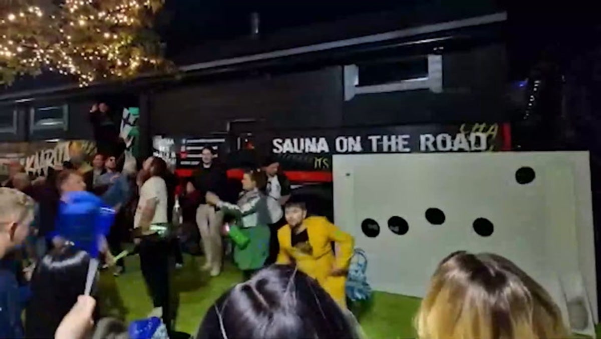 Finland’s Käärijä keeps Eurovision party going outside his mobile sauna truck