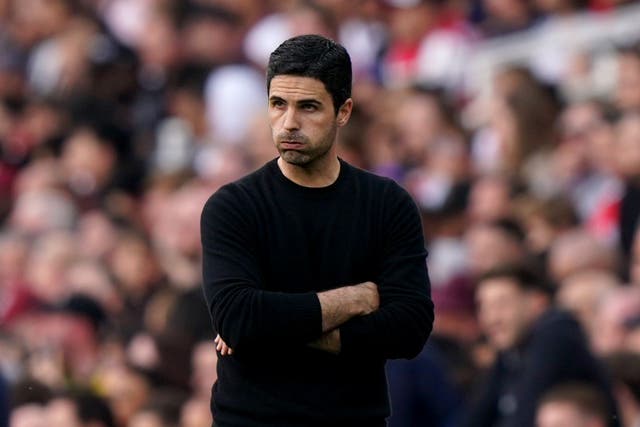 <p>Mikel Arteta watched his side’s title dreams slip away </p>