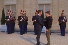 Zelensky meets Macron at Elysee Palace in a surprise visit to Paris