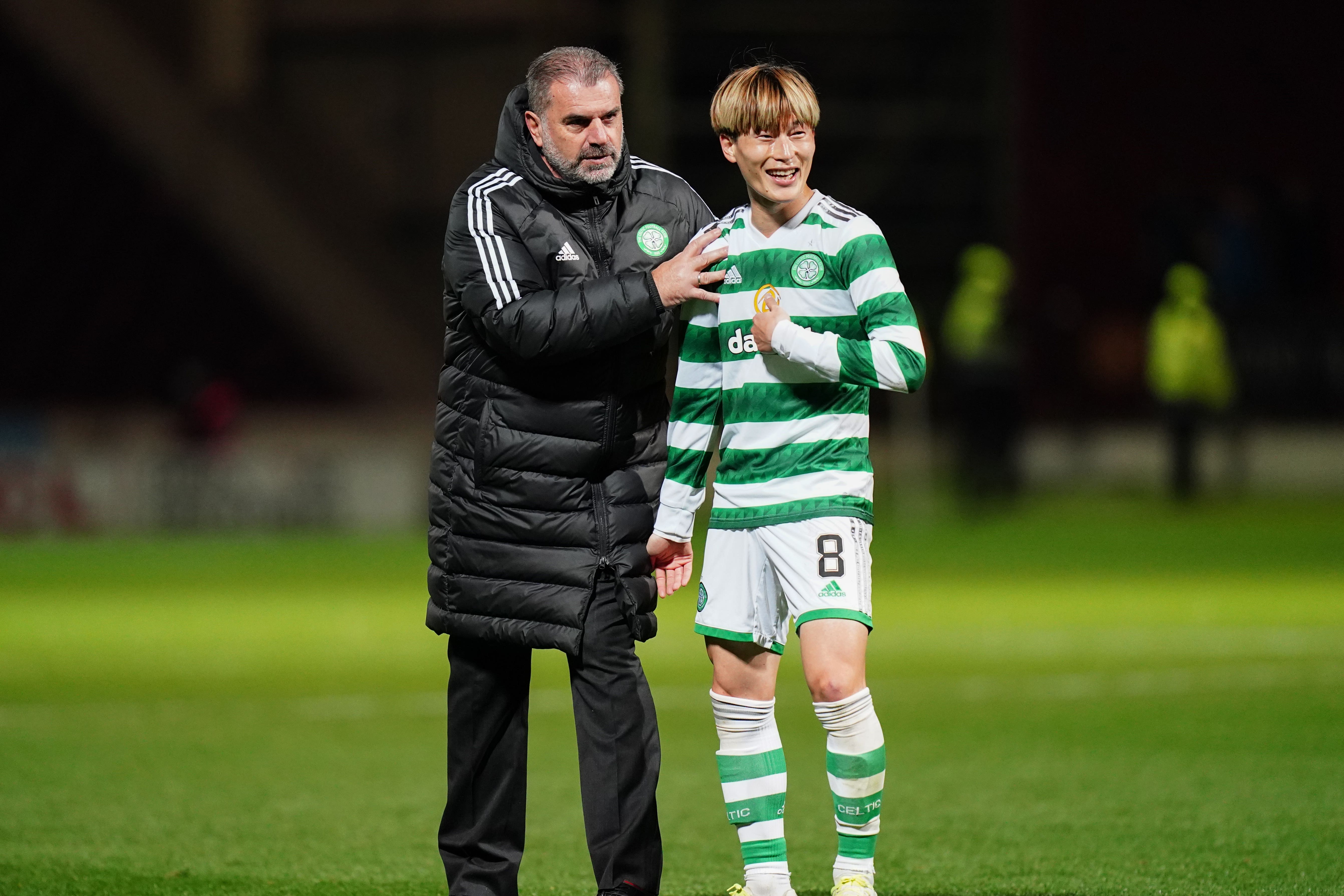 Celtic boss Ange Postecoglou and striker Kyogo Furuhashi completed a double at the PFA Scotland Awards (Jane Barlow/PA)