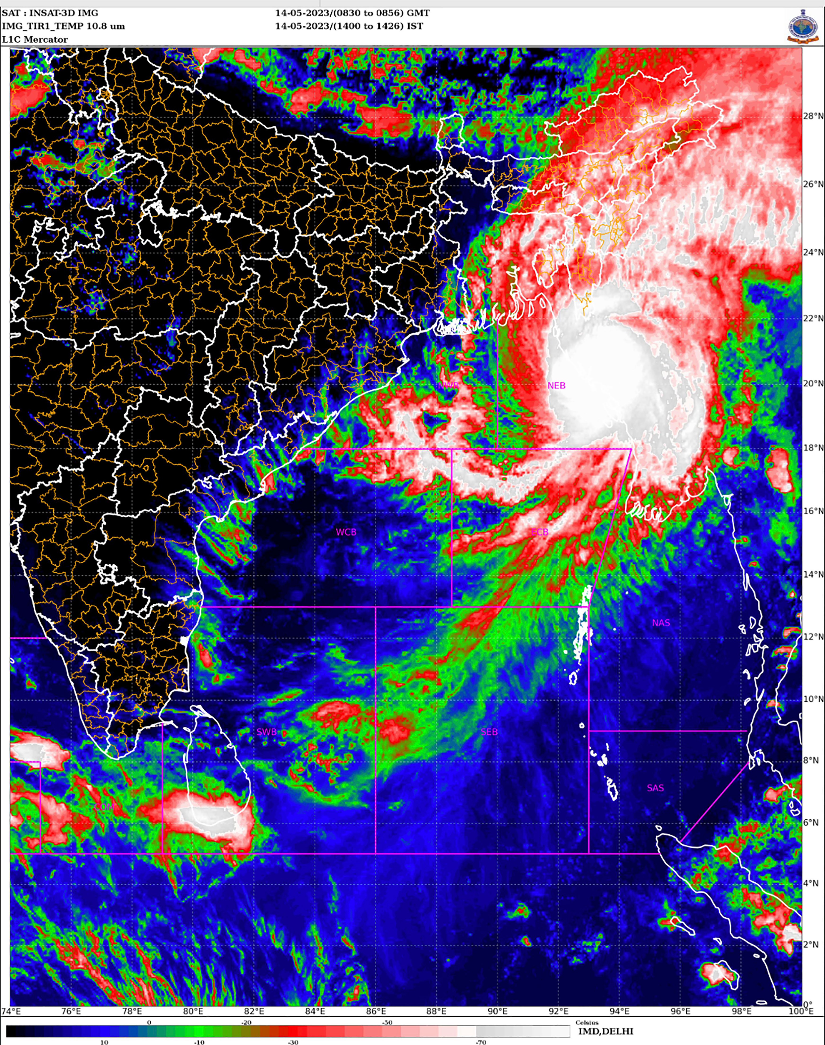 This satellite image provided by India Meteorological Department shows storm Mocha intensify into a severe cyclonic storm