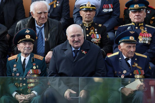 <p>Belarus president Alexander Lukashenko attends the Victory Day military parade at Red Square in central Moscow on 9 May</p>