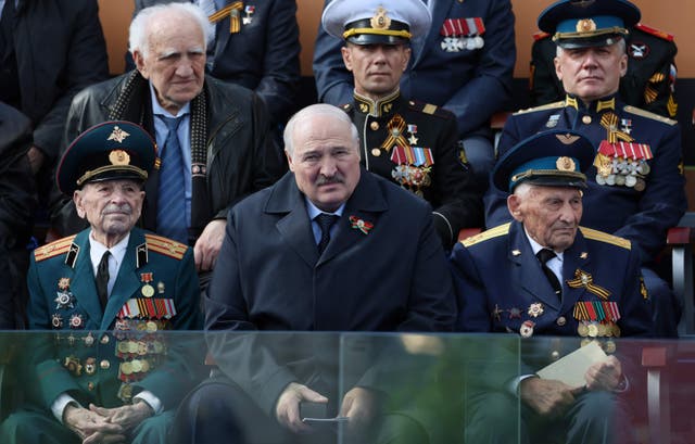 <p>Belarus president Alexander Lukashenko attends the Victory Day military parade at Red Square in central Moscow on 9 May</p>