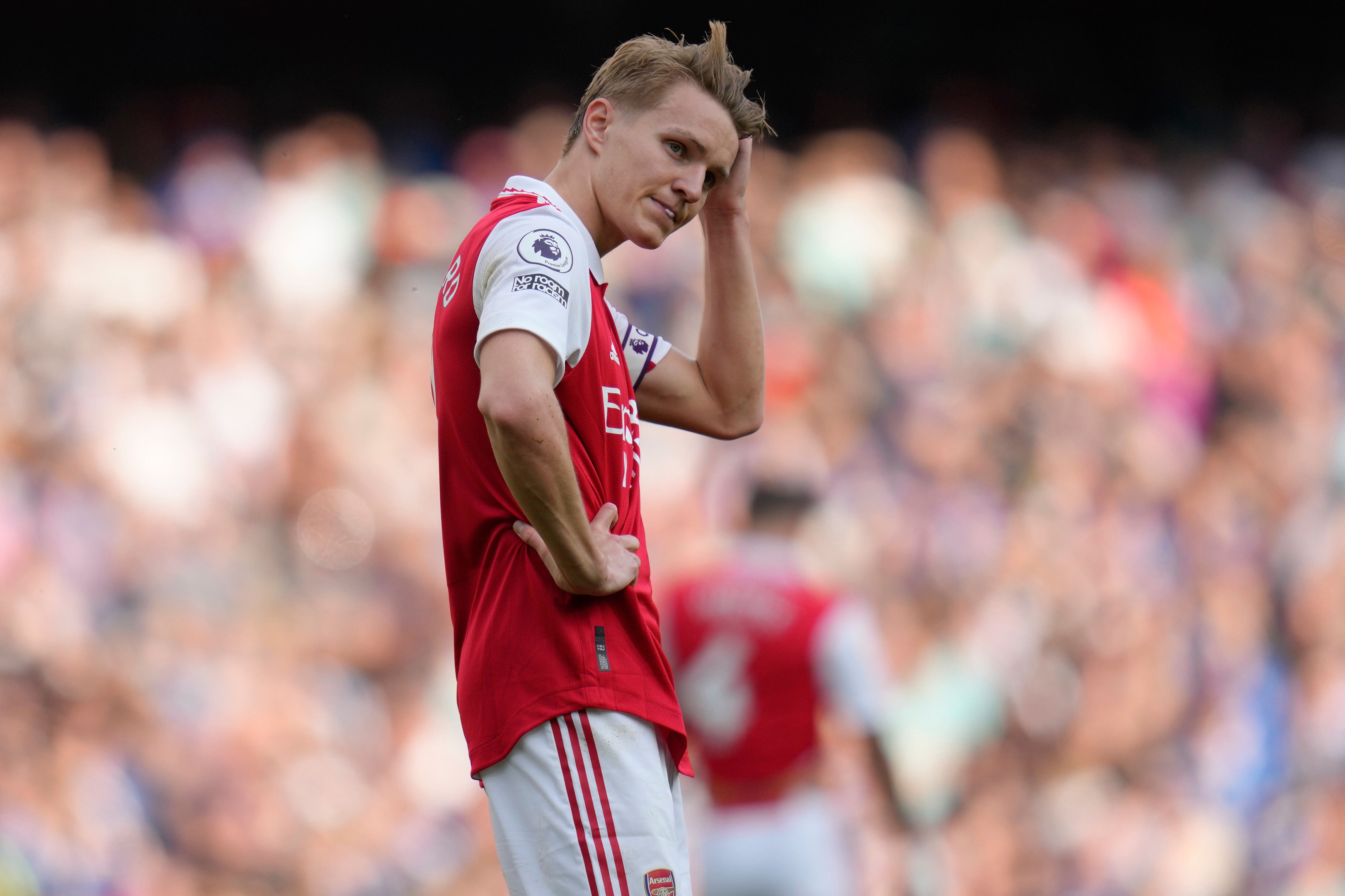 Martin Odegaard was left frustrated by Arsenal’s 3-0 defeat to Brighton (Kirsty Wigglesworth/AP/PA)