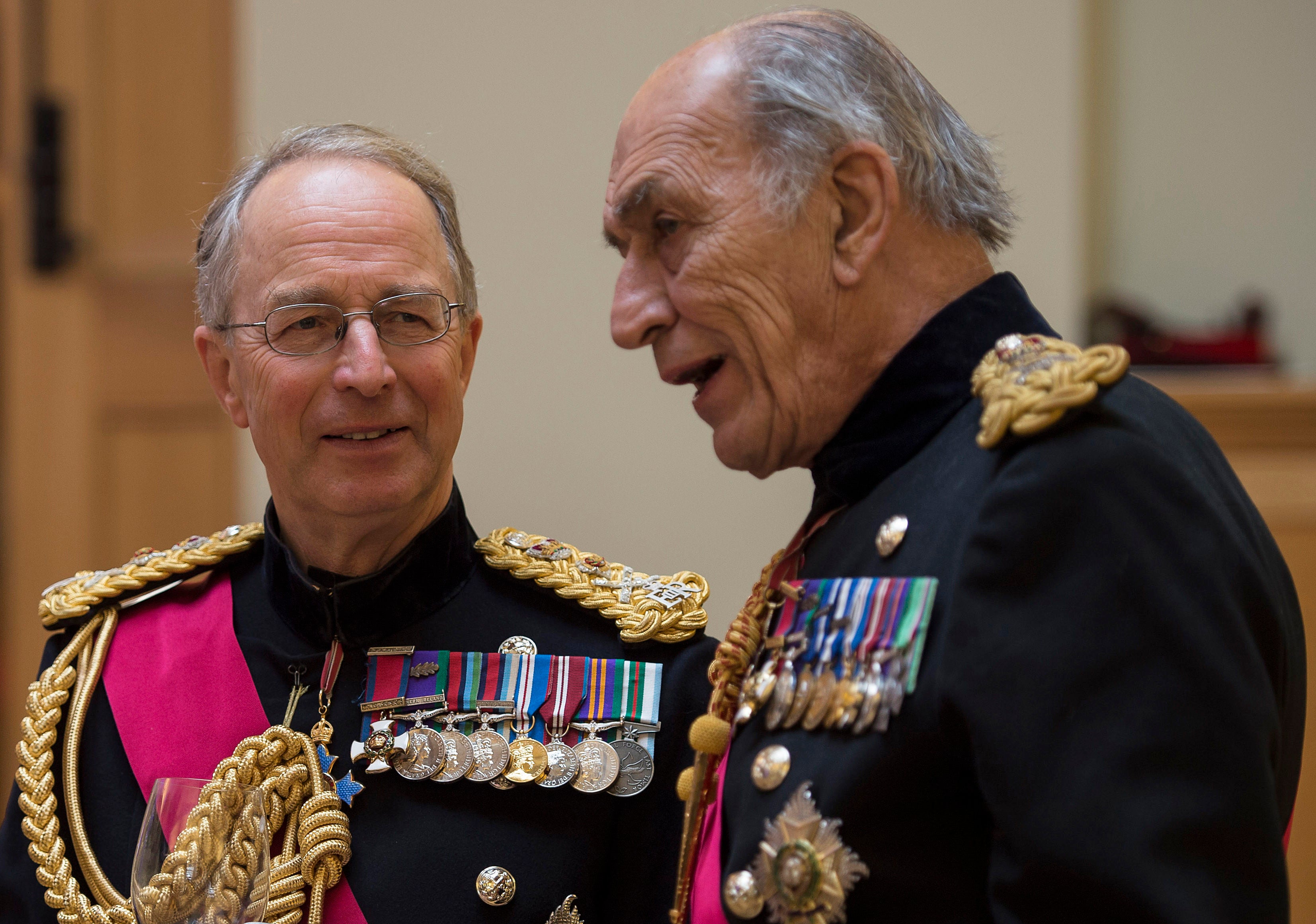 Former Chief of Defence Staff General Sir David Richards (left) speaks with General Sir Michael Jackson at a reception at the Honourable Artillery Company in London