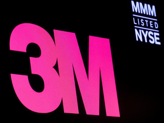 <p>FILE PHOTO: The company logo and trading information for 3M is displayed on a screen on the floor of the New York Stock Exchange (NYSE) in New York City, U.S., November 29, 2022.  REUTERS/Brendan McDermid/File Photo</p>