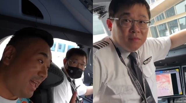 <p>Sam Chui, left, in the cockpit with Chang Kuo-wei</p>