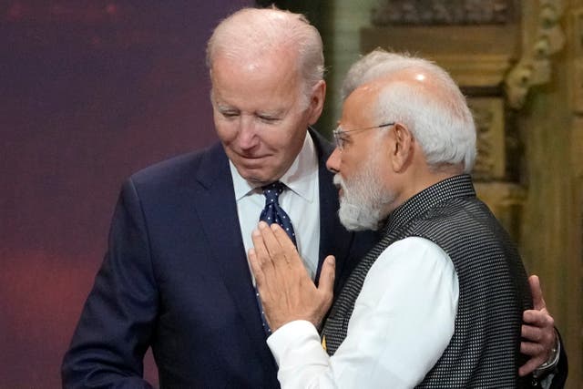 <p>US president Joe Biden, left, and India prime minister Narendra Modi</p>