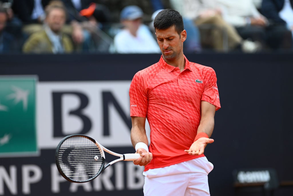 Novak Djokovic reacts during his straight-sets win over Cameron Norrie