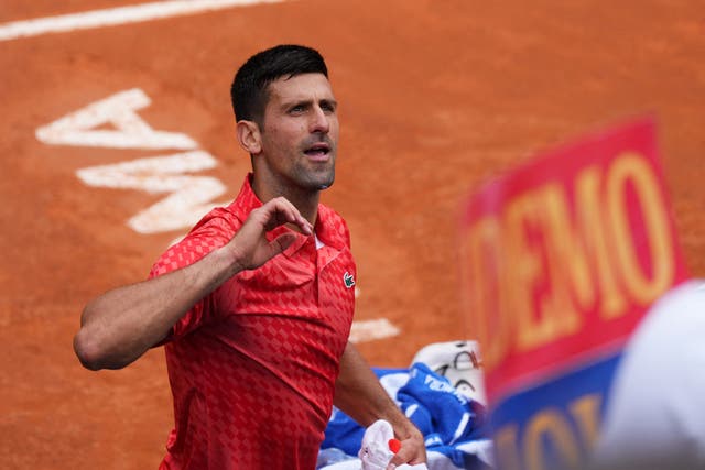 <p>Novak Djokovic reacts after reaching the Italian Open quarter-finals </p>