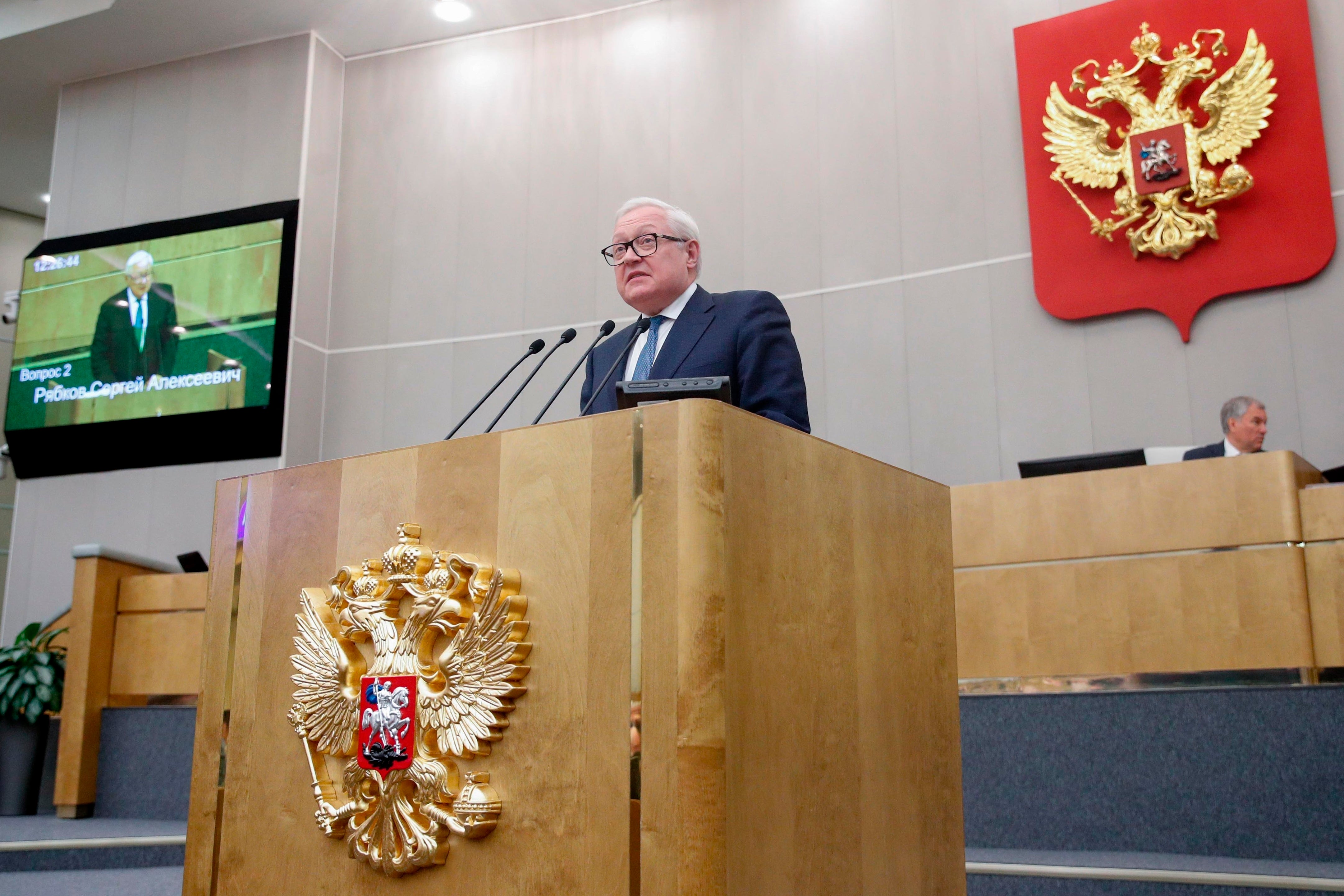 Deputy foreign minister Sergei Ryabkov addresses Russian lawmakers