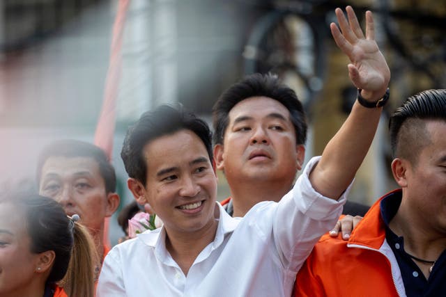 <p>Pita Limjaroenrat, leader of Move Forward, at his victory parade in Bangkok</p>