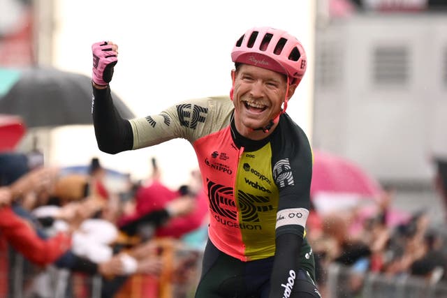 Denmark’s Magnus Cort won stage 10 of the Giro d’Italia in Viareggio (Massimo Paolone/AP)