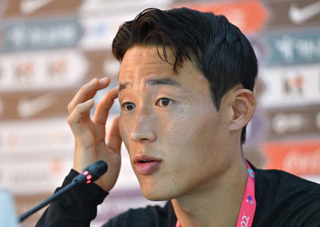 <p>File: South Korea’s midfielder Son Jun-ho speaks at a press conference</p>