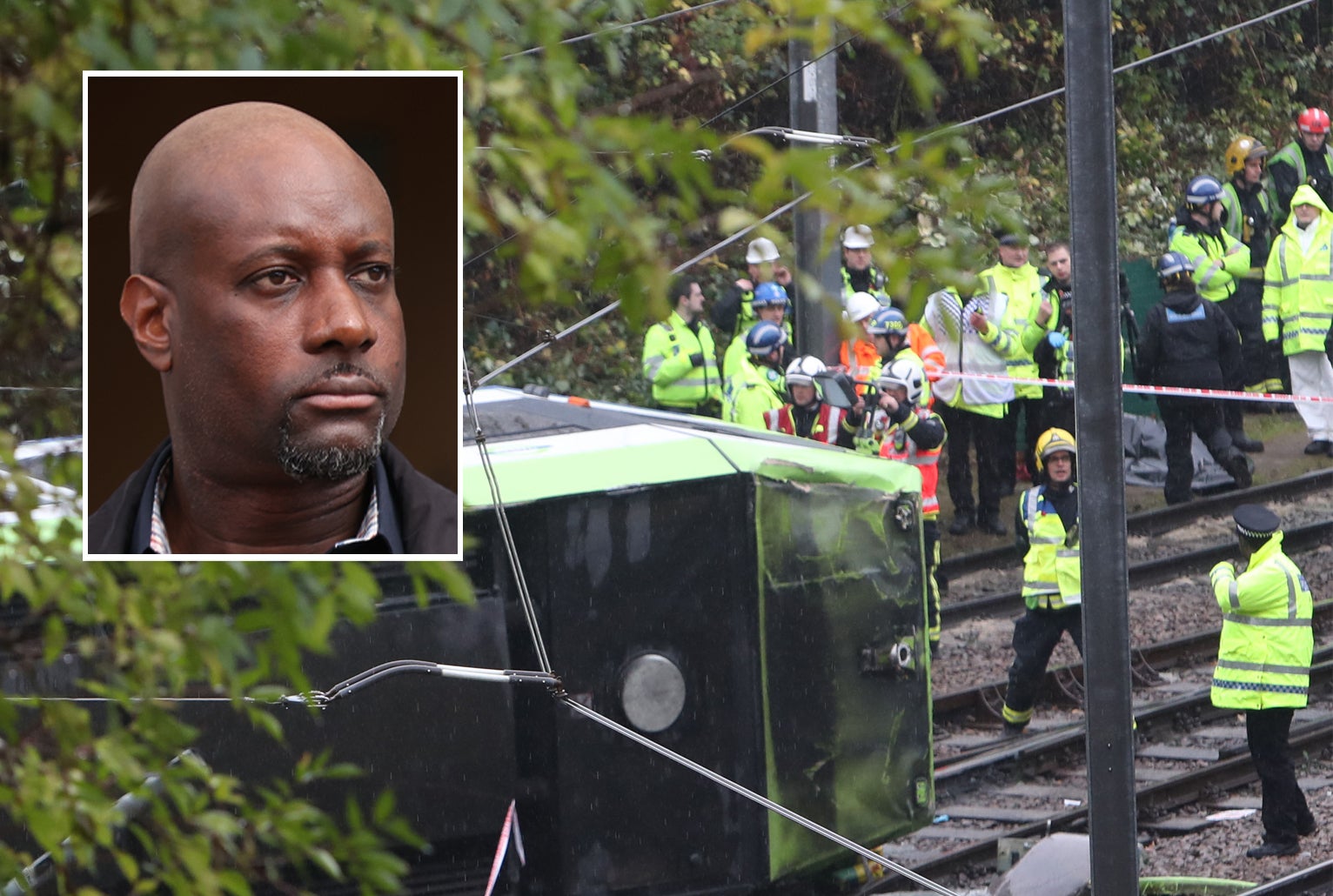 Scene of the Croydon tram crash on 9 November 2016. Inset: driver Alfred Dorris