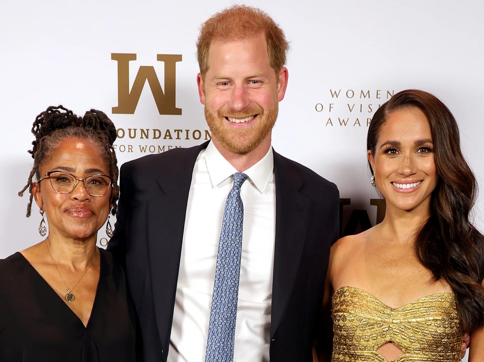 Doria Ragland with the Duke and Duchess of Sussex at the Ms. Foundation award gala on Tuesday night before the incident