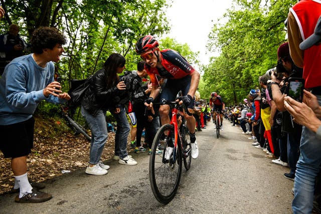 Britain’s Tao Geoghegan Hart was “badly injured” during the 11th stage of the race (Fabio Ferrari/AP)