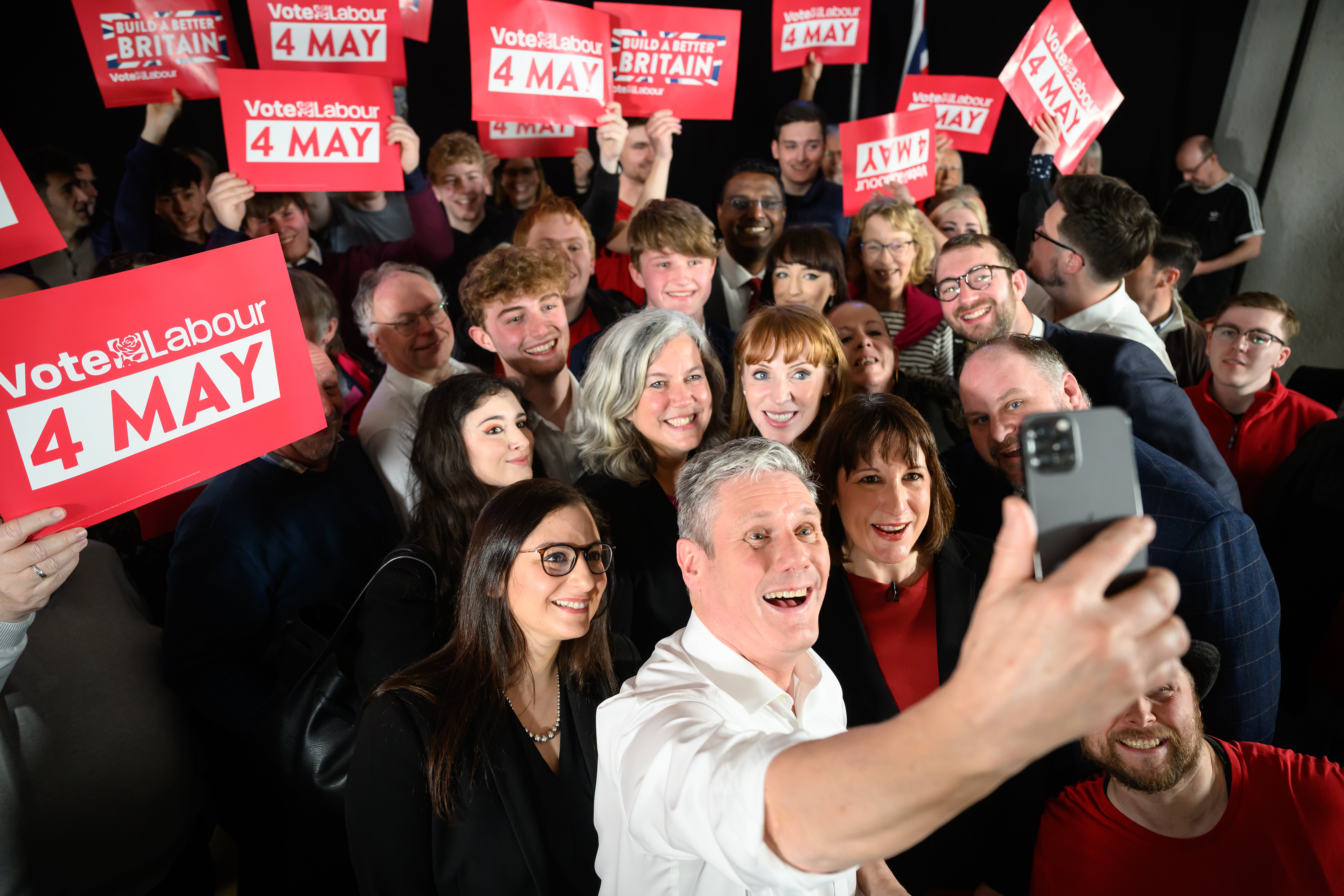Starmer takes a selfie during the launch of Labour’s local election campaign in March