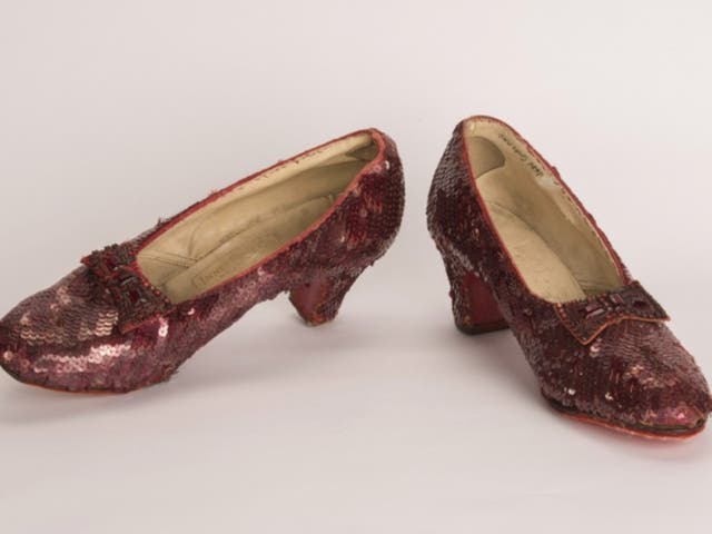 <p>One of four surviving pairs of Dorothy’s ruby red slippers from ‘The Wizard of Oz’; this pair was stolen in 2005 and recovered by the FBI in 2018</p>