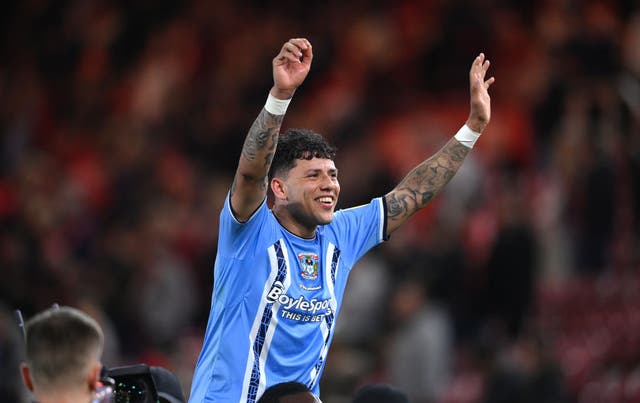 <p>Gustavo Hamer celebrates after Coventry’s win</p>