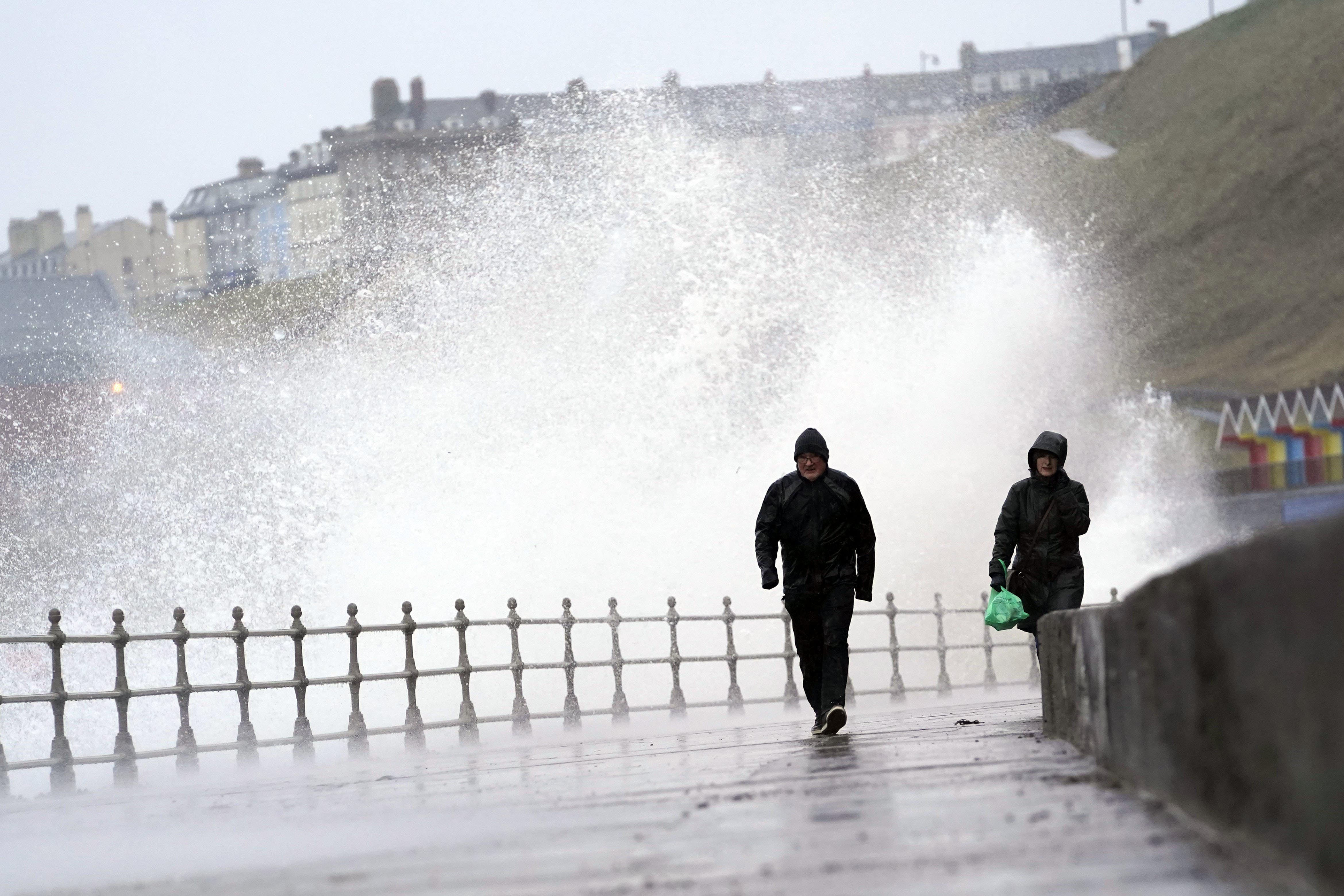 Big waves in Whitby ahead of Storm Dudley in 2022. The average price paid for home insurance in the first quarter of 2023 was £315, up 6% on the same quarter last year, according to the Association of British Insurers (Danny Lawson/PA)