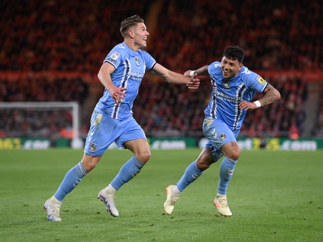 <p>Coventry beat Middlesbrough to reach the Championship play-off final </p>