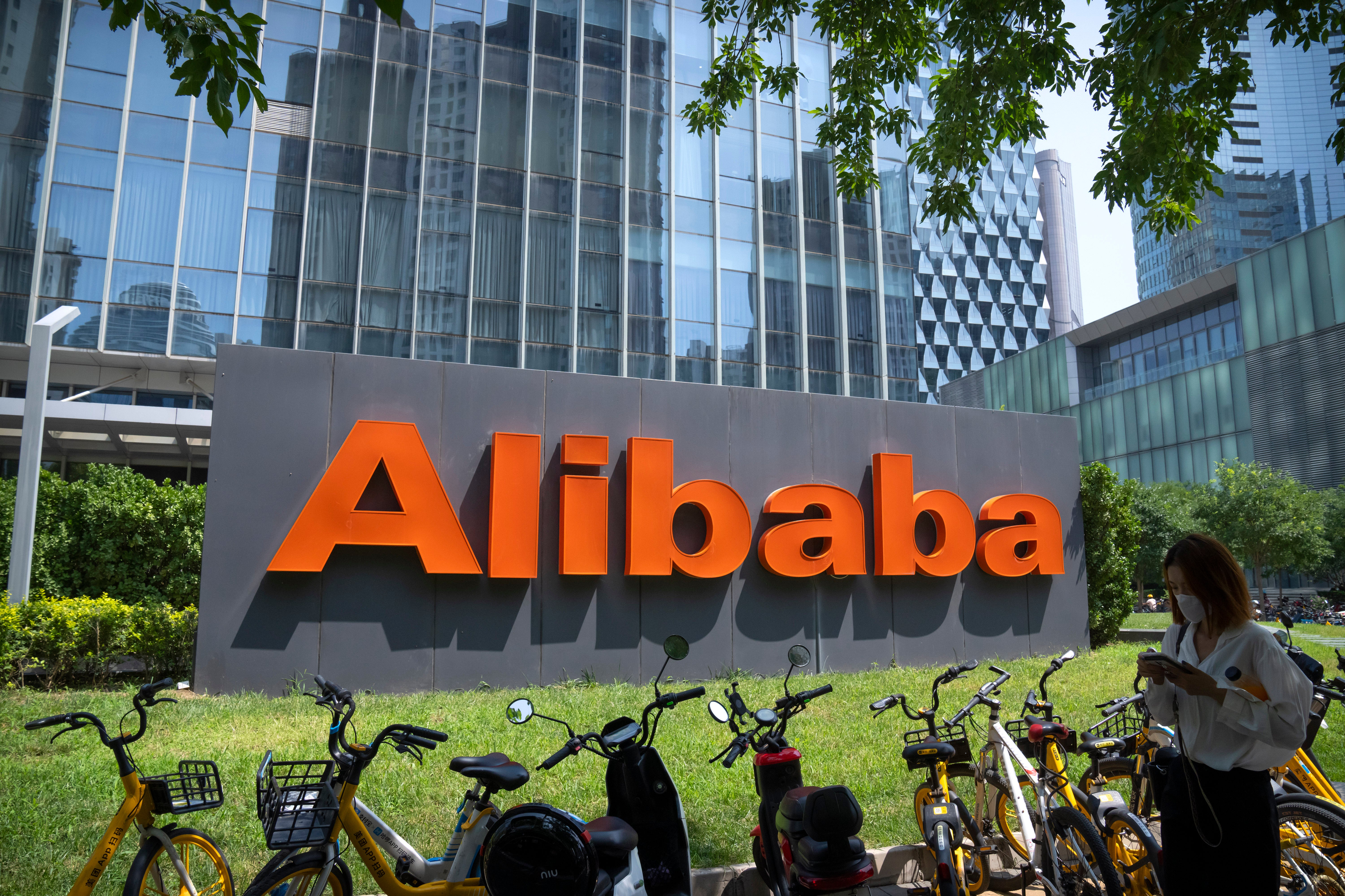 File. The logo of Chinese technology firm Alibaba is seen at its office in Beijing on 10 August 2021