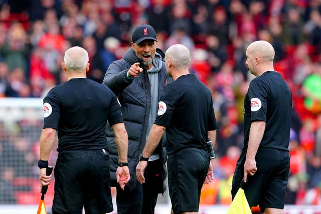 <p>Jurgen Klopp made his feelings about referee Paul Tierney clear </p>