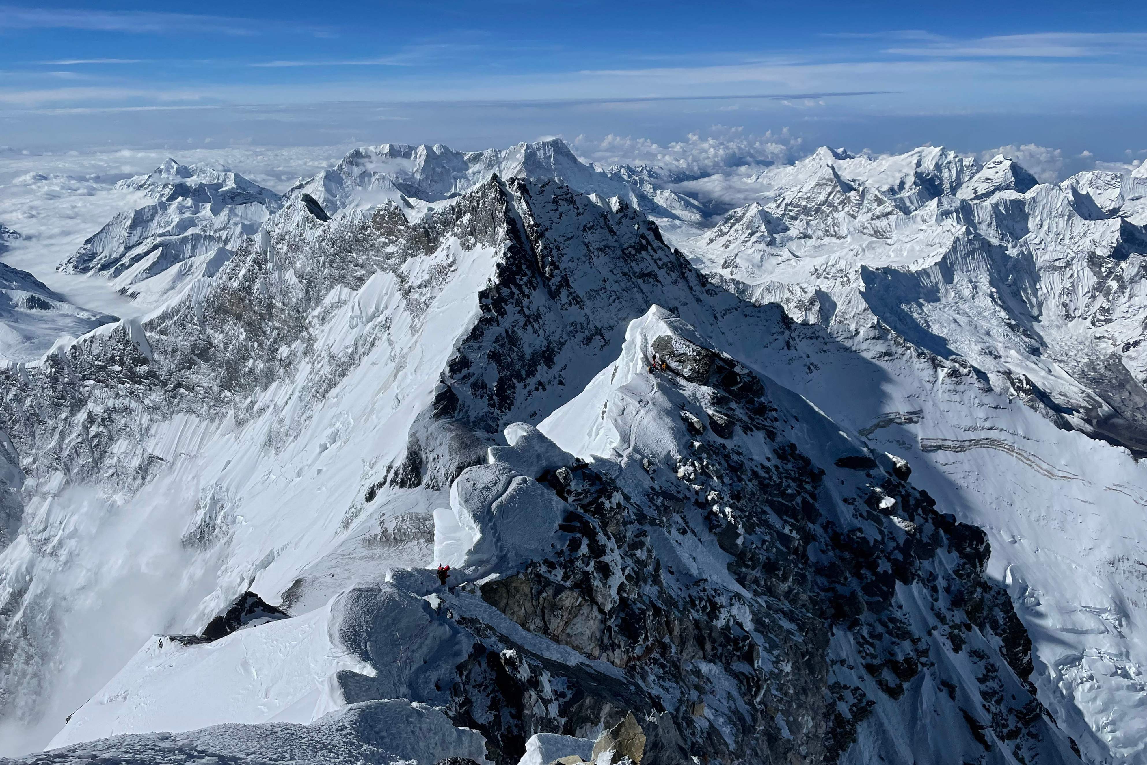 The Himalayan Range is seen from the summit of Mount Everest