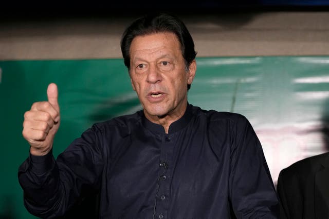 <p>Pakistan’s former Prime Minister Imran Khan speaks during a news conference at his home, in Lahore, Pakistan, 18 May 2023 </p>
