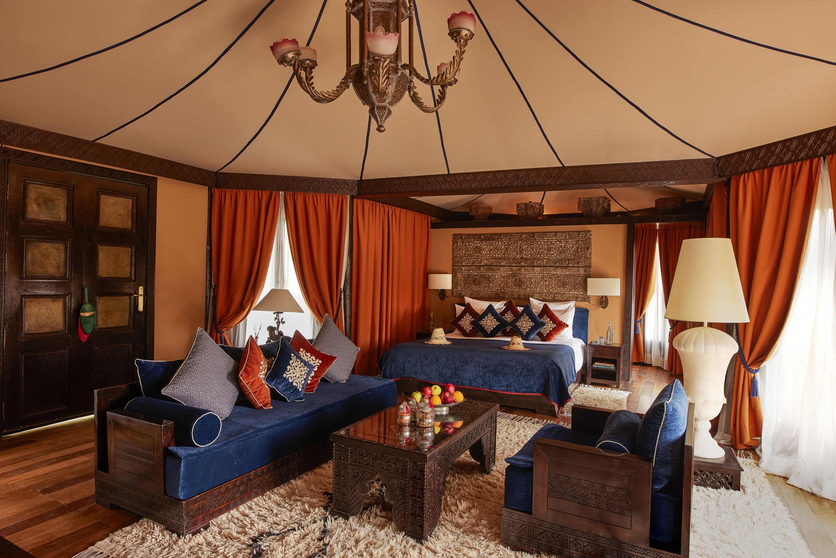 A luxury Berber tent at Kasbah Tamadot hotel