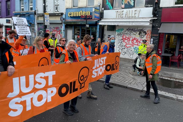 <p>Just Stop Oil protesters have been slow marching in front of traffic in central London (Luke O’Reilly/PA)</p>