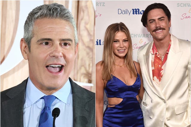 <p>Andy Cohen next to Vanderpump Rules stars Ariana Madix and Tom Sandoval </p>