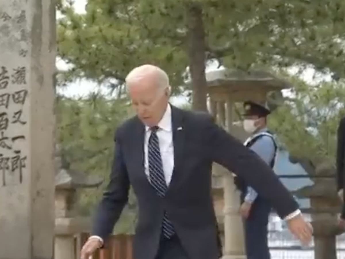 Joe Biden stumbles while coming down the stairs at the G7 summit in Japan