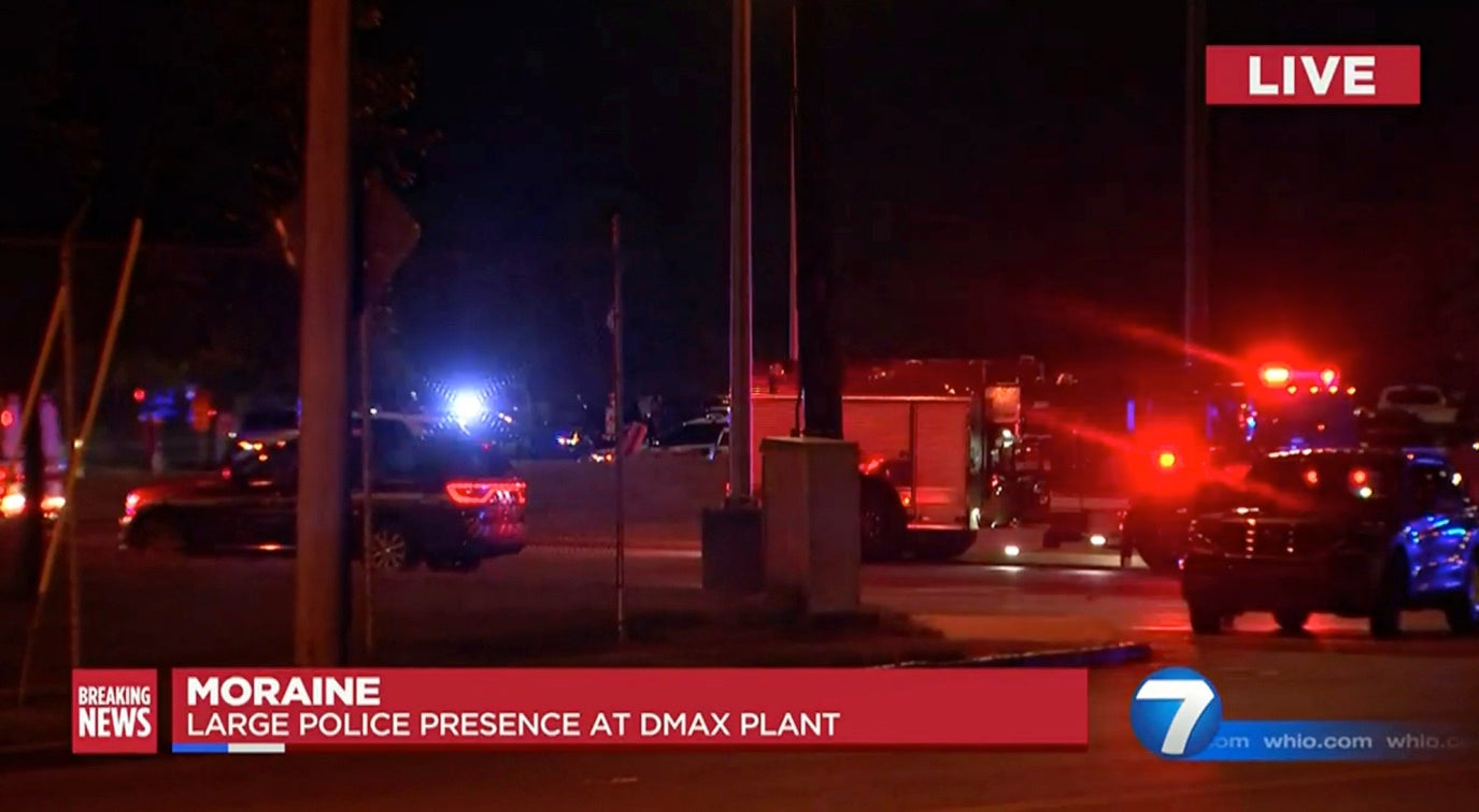 Police on the scene of the shooting at the DMAX plant in Moraine, Ohio