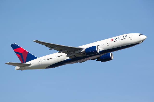 <p>A Delta Airlines flight taking off from Frankfurt</p>