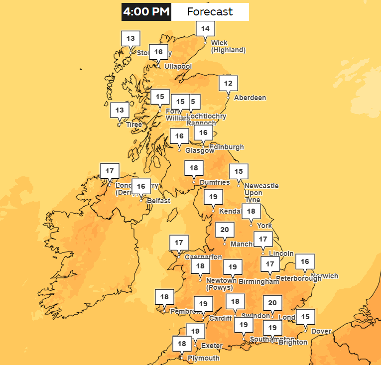 Manchester is set to feel the warmest this weekend with temperatures upto 20C