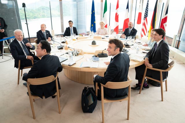 G7 leaders attend a working lunch in Hiroshima (Stefan Rousseau/PA)