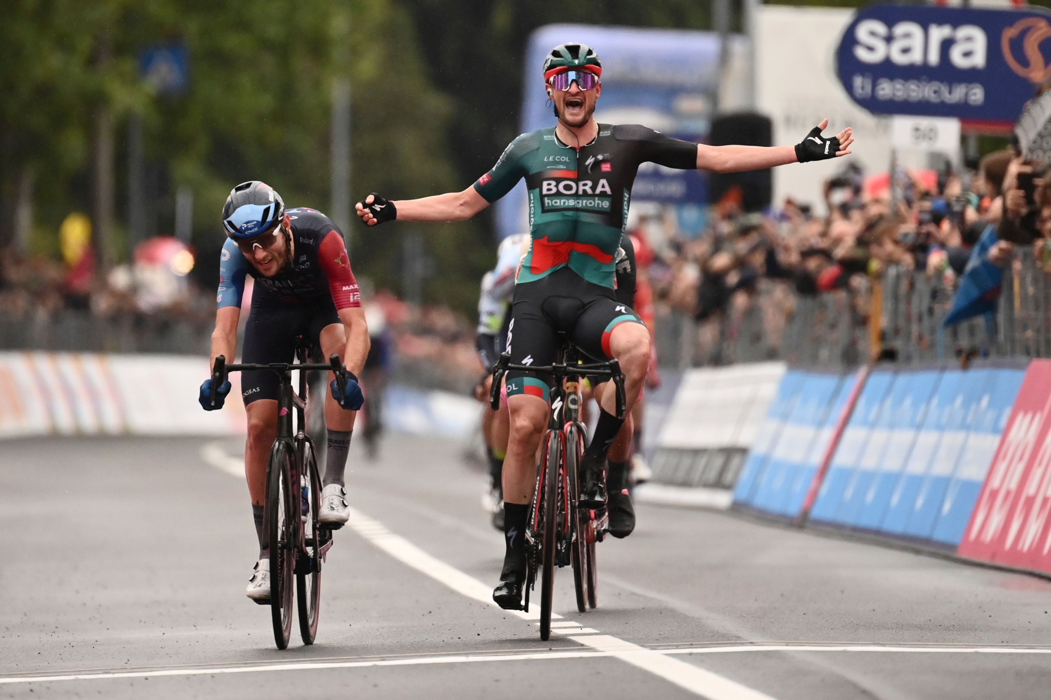 Nico Denz, right, claimed another stage win at the Giro d’Italia (Massimo Paolone/AP)