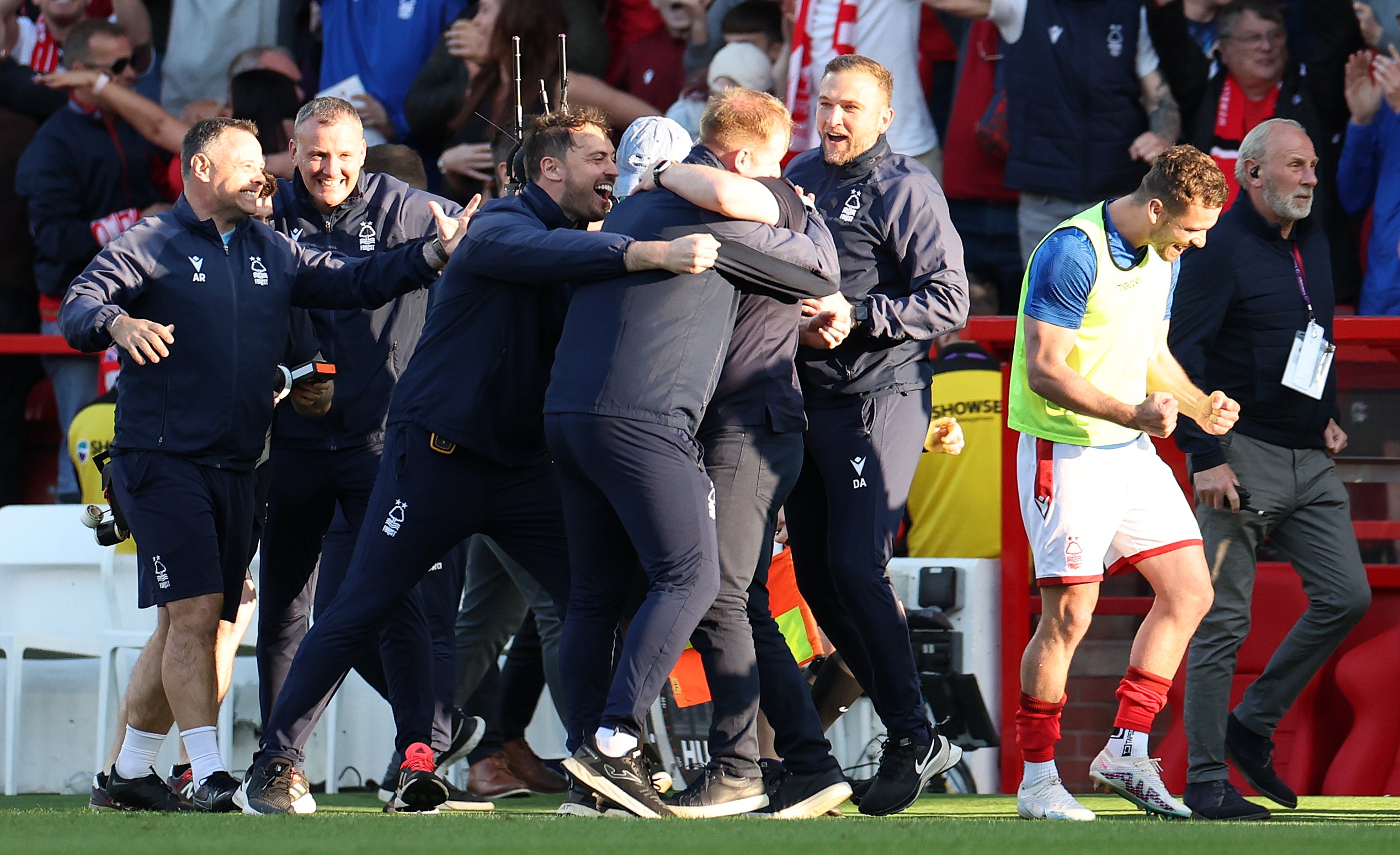 Nottingham Forest celebrate after securing their Premier League future
