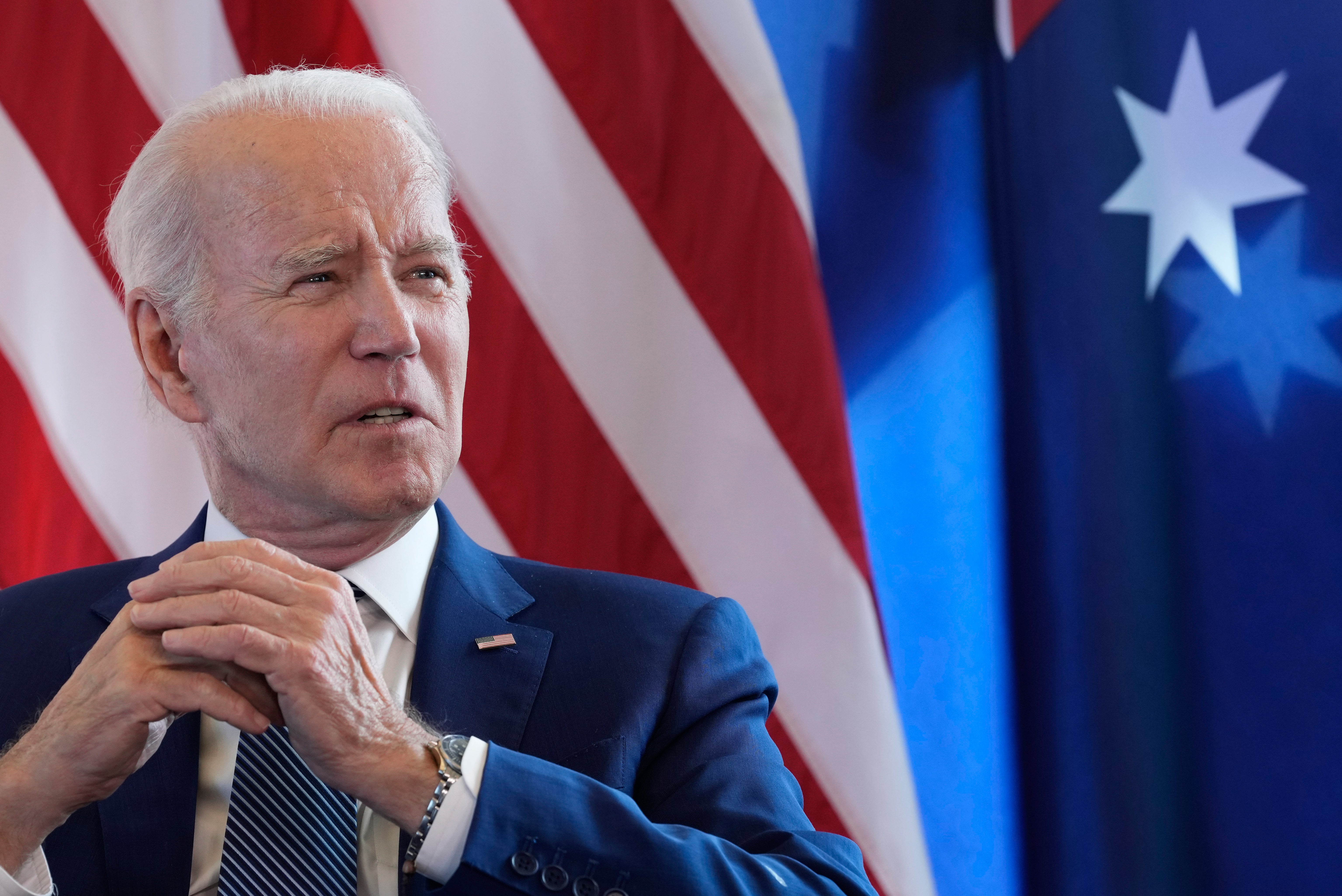 Joe Biden answers questions about the US debt limit before a bilateral meeting with Australian prime minister Anthony Albanese on the sidelines of the G7 summit in Hiroshima