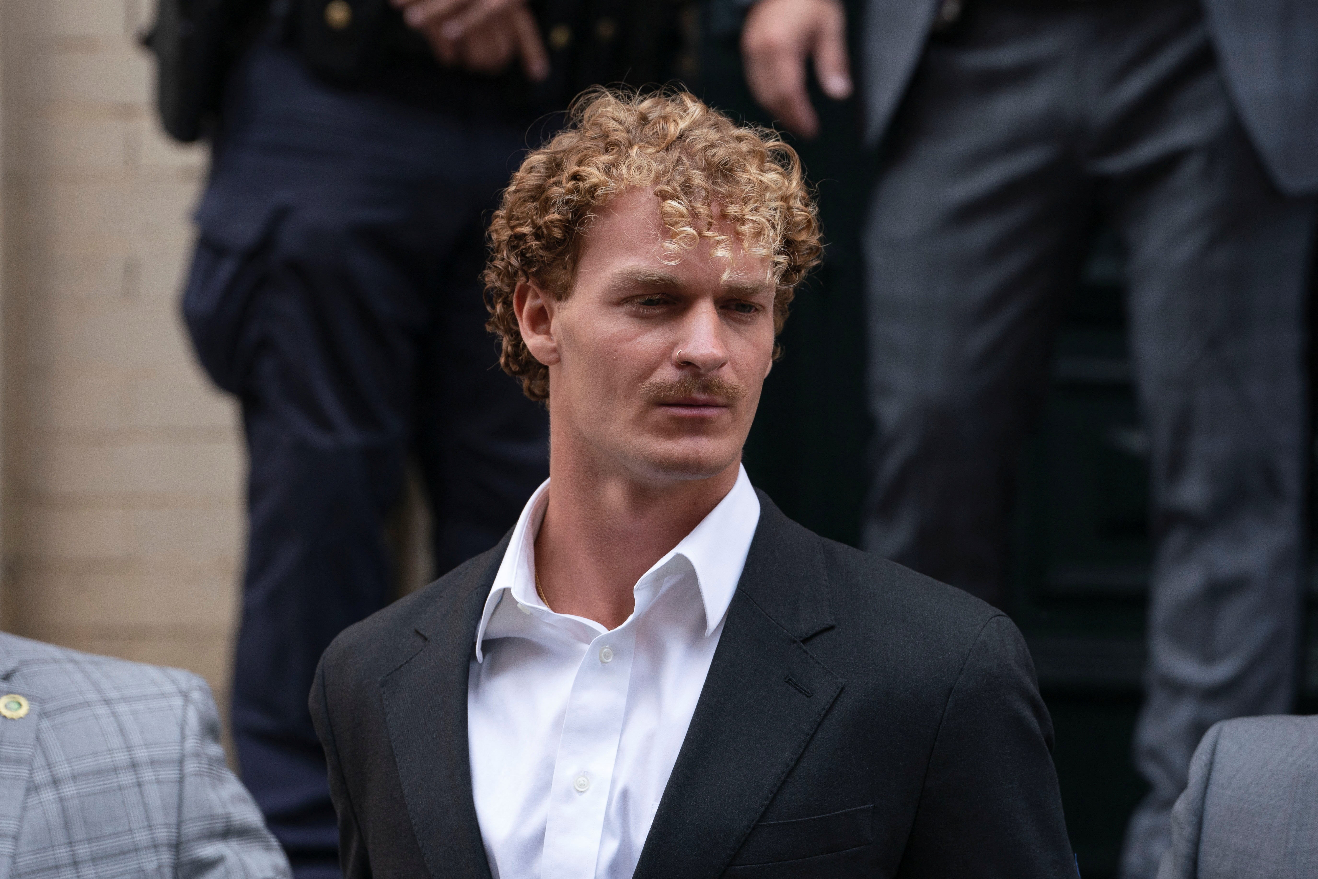 <p>Daniel Penny at a New York police precinct after being arrested for the death of Jordan Neely earlier this month </p>