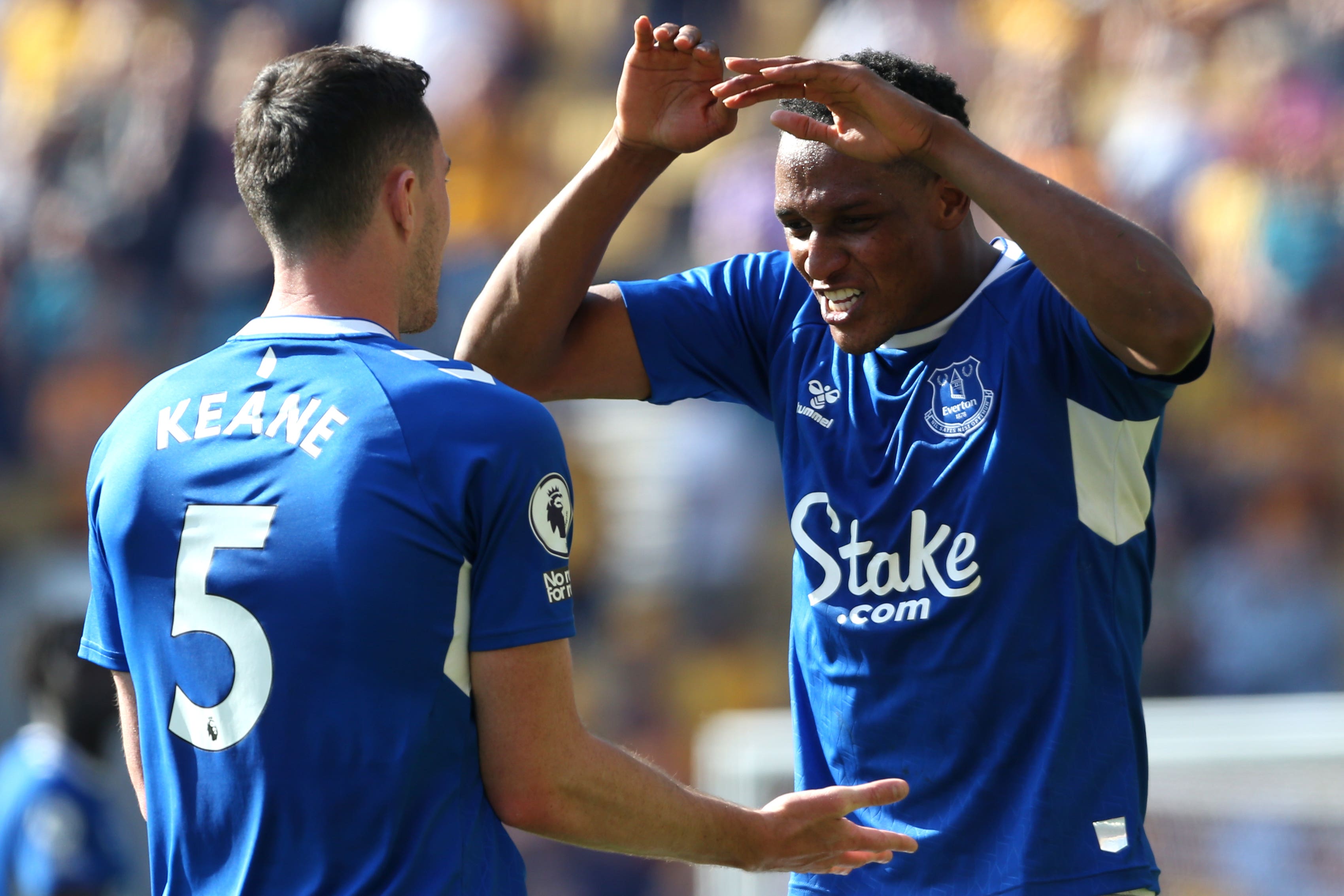Yerry Mina (right) levelled at the death for Everton (Barrington Coombs/PA)