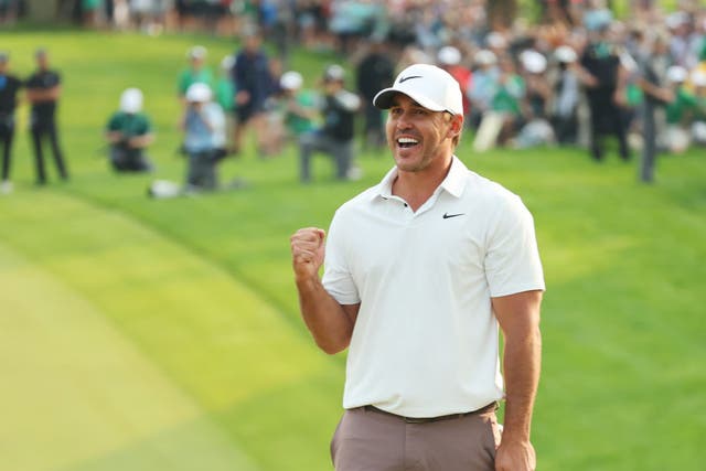 <p>Brooks Koepka celebrates his third PGA Championship title </p>