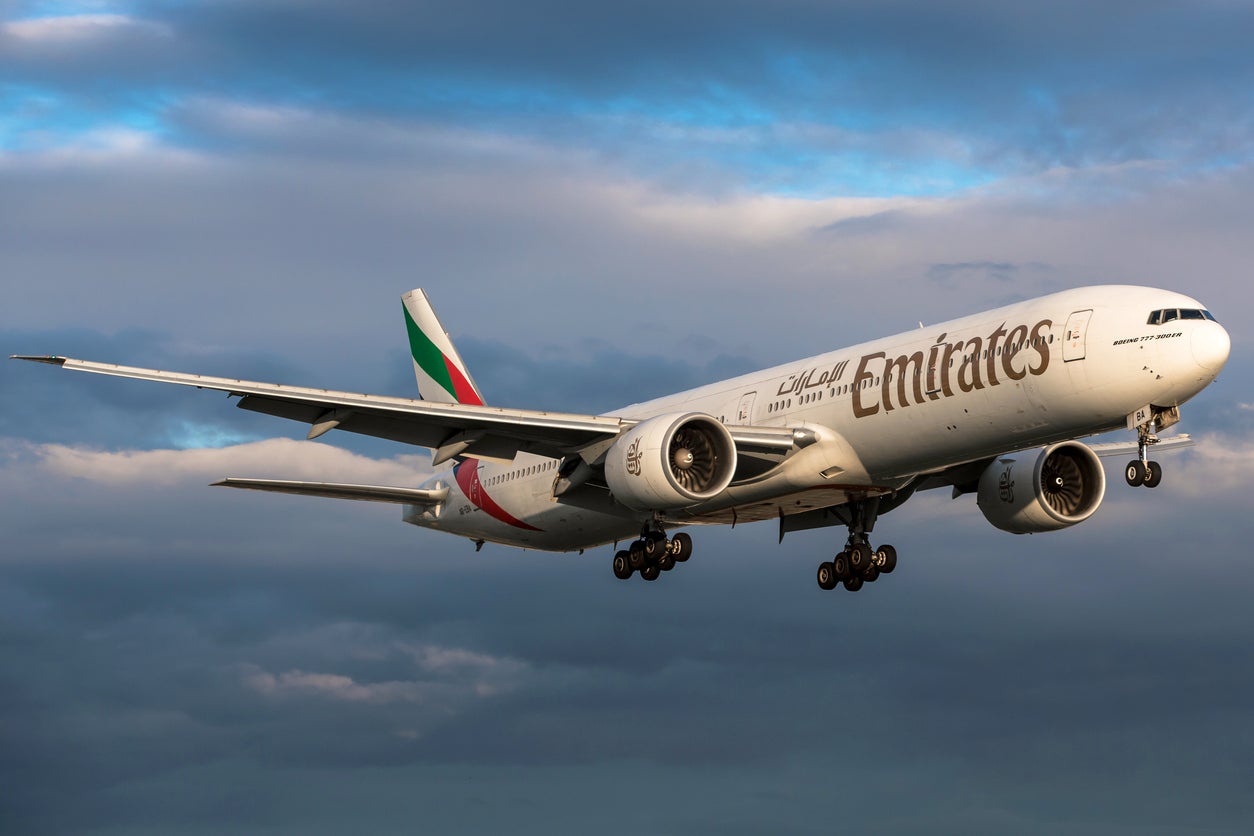 An Emirates flight approaching Zurich Airport