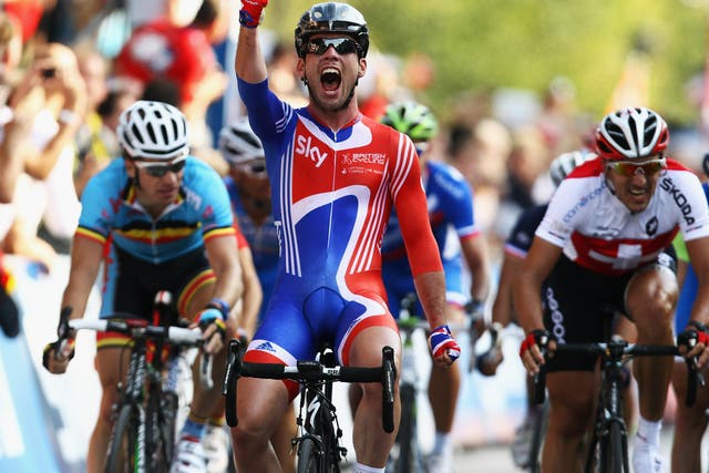 <p>Mark Cavendish has won a joint record 34 Tour de France stages and won the world road race title in 2011</p>