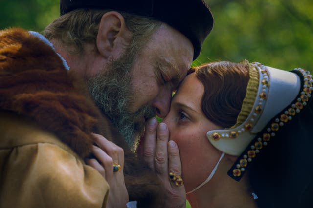 <p>Jude Law as Henry VIII and Alicia Vikander as Katherine Parr in ‘Firebrand’ </p>