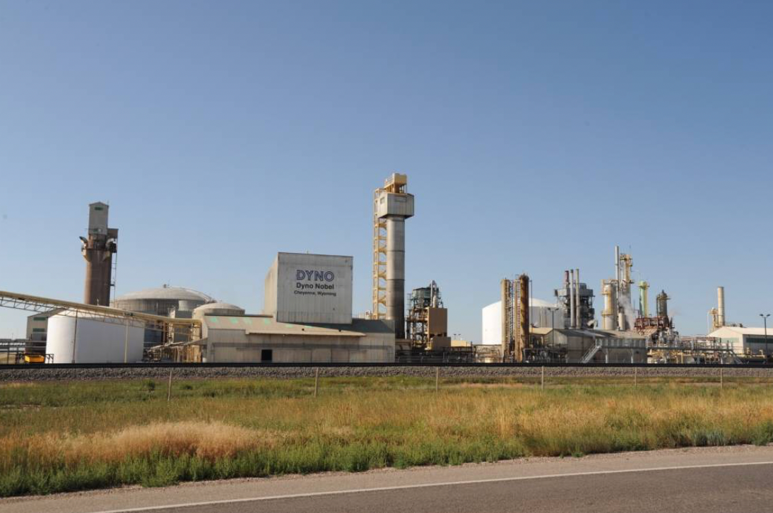 A 30-tonne shipment of ammonium nitrate produced at the Dyno Nobel plant near Cheyenne, above, vanished en route to California