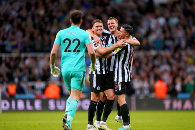 Newcastle celebrate Champions League qualification (Owen Humphreys/PA).