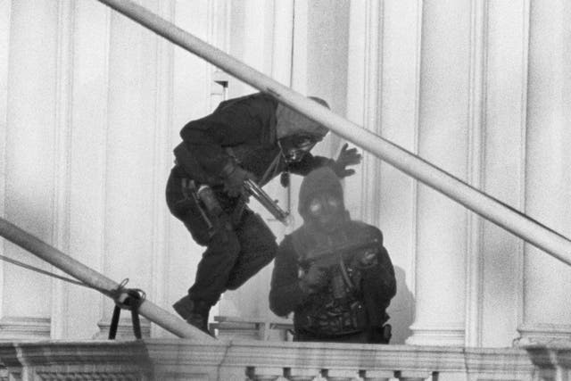 Members of the Special Air Service (SAS) enter the Iranian Embassy in London on May 5, 1980, to end a six day siege (PA)